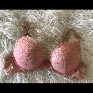 Beige and Pink Lace Bra
